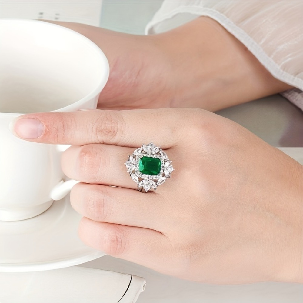 Women's Engagement Ring, Luxury Fashion Square Flower Design
